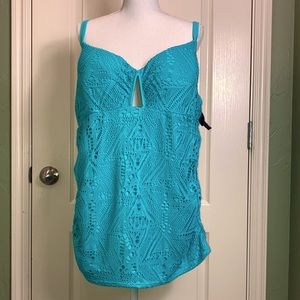 NEW Cacique Swim Crochet Style Tankini Top sz 44D